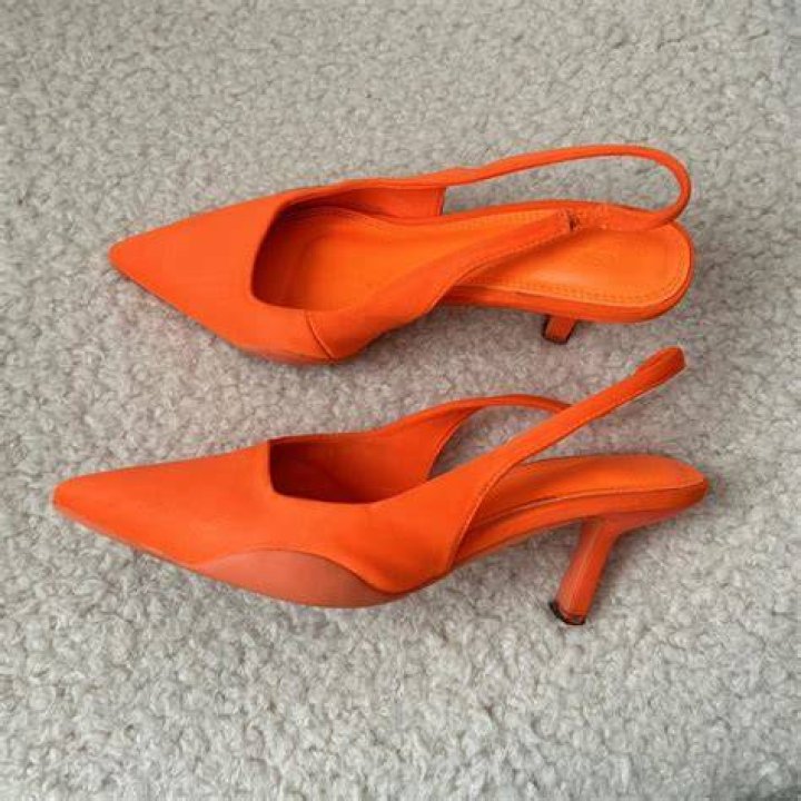 Footwear, High heels, Orange, Slingback, Shoe, Basic pump, Sandal, 