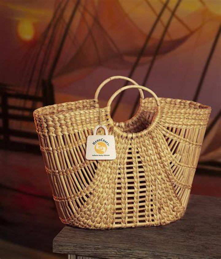 George Canvas-Trim Woven Basket Bag George Canvas-Trim Woven Basket Bag
