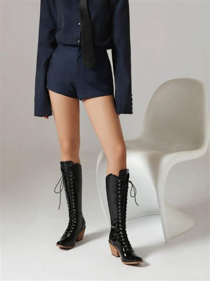 Lace Up Square Toe Knee Boots Lace Up Square Toe Knee Boots