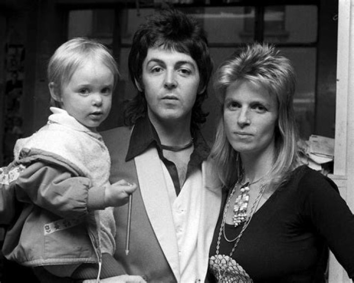 Paul McCartney with his children out on the street in 1973.