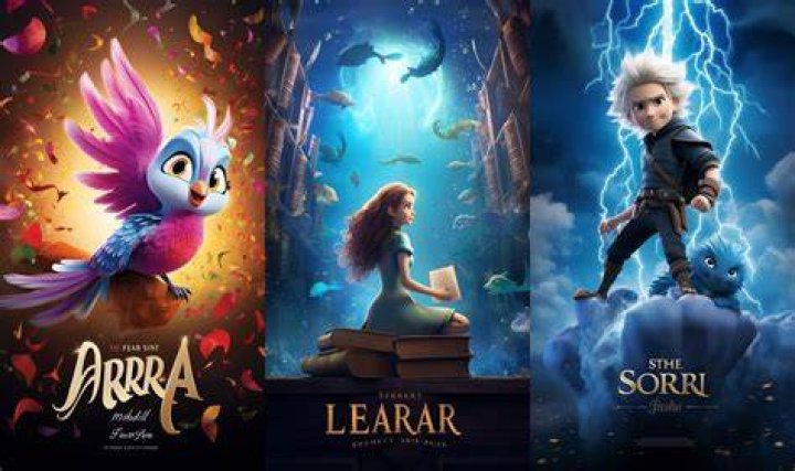 Pixarstyle movie poster with a kid running from his mom on Craiyon