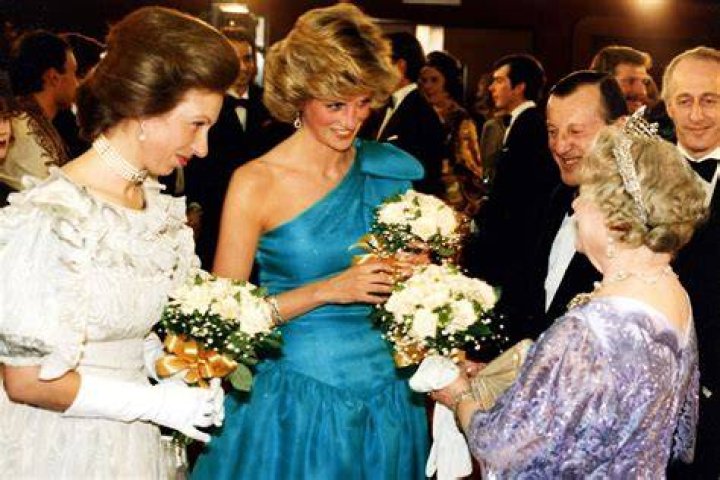 Princess Anne and Princess Diana standing on the balcony of Buckingham Palace during Trooping the Colour