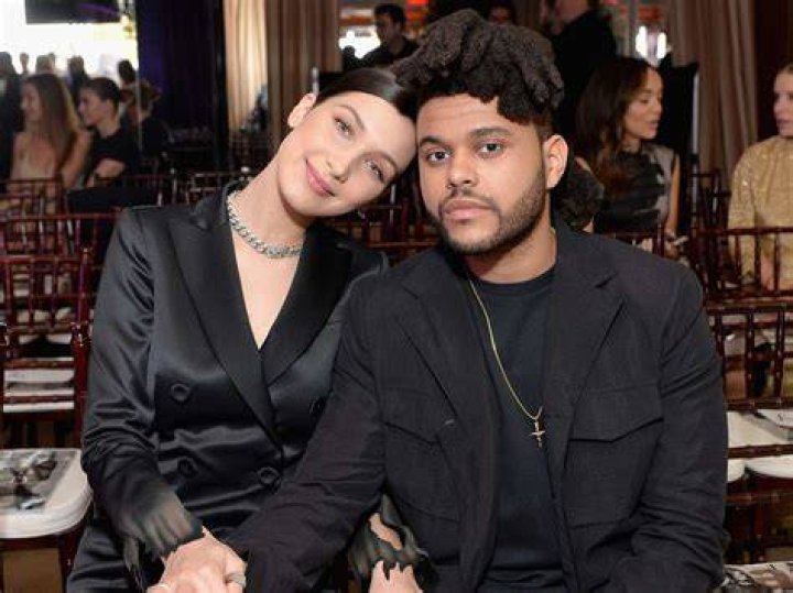 The Weeknd (L) and Bella Hadid on February 15, 2016, in Los Angeles, California.