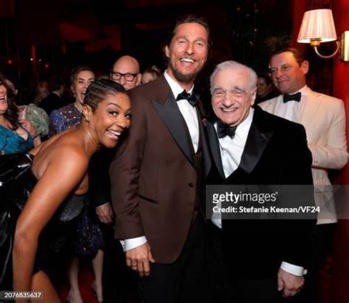 Tiffany Haddish, Matthew McConaughey, and Martin Scorsese; Chelsea Handler and Monica Lewinsky pose together at the 2024 Vanity Fair Oscar Party