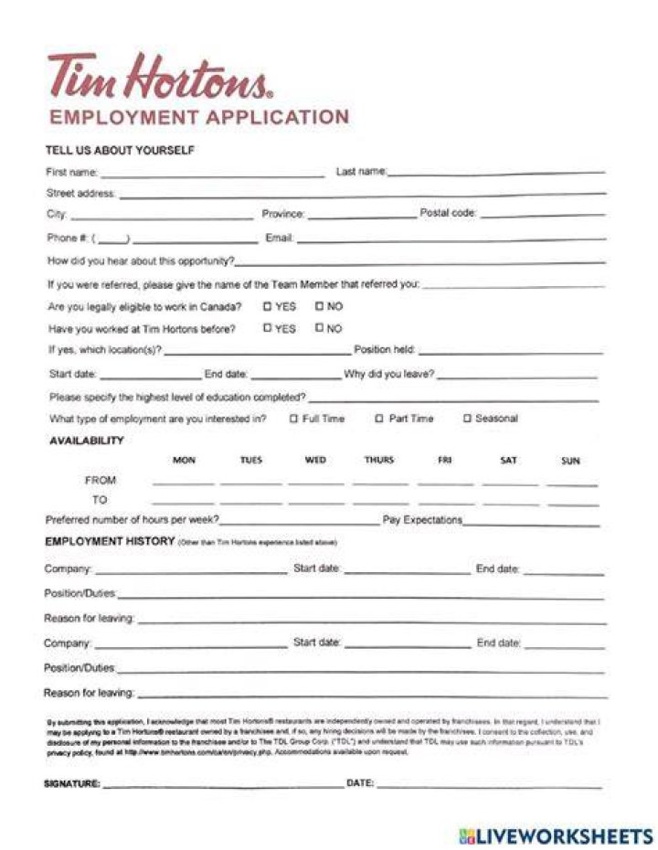 tim hortons application guide