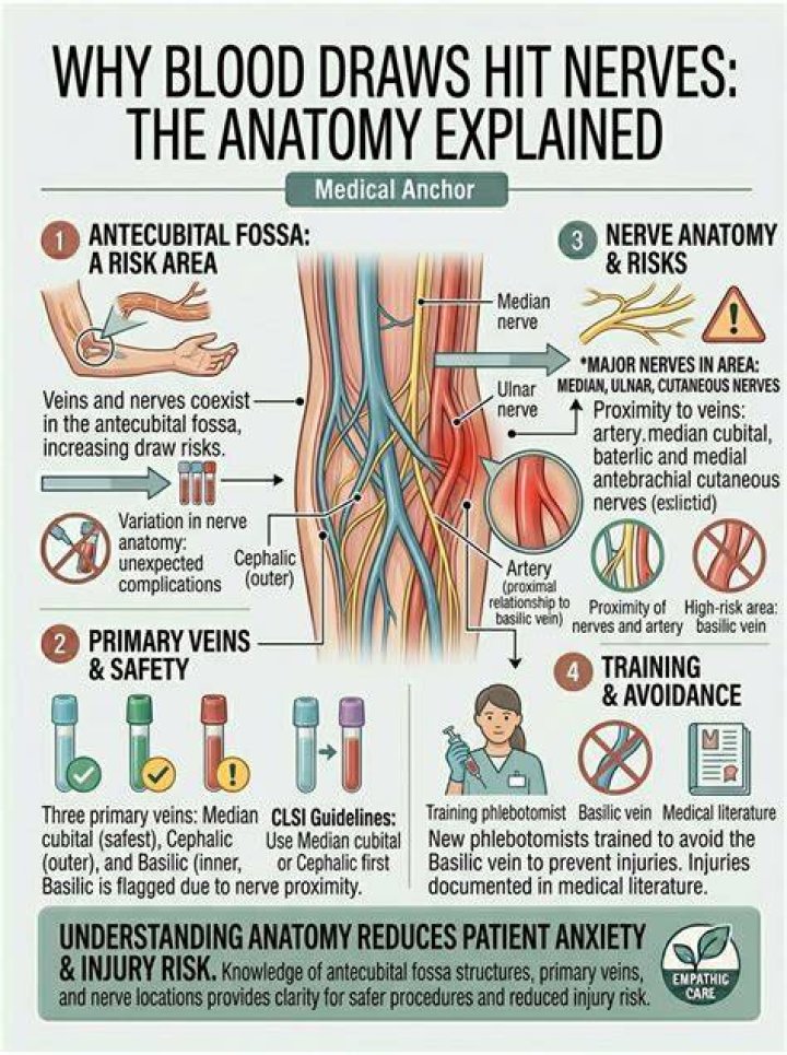 What happens if a nerve is hit during a blood draw?
