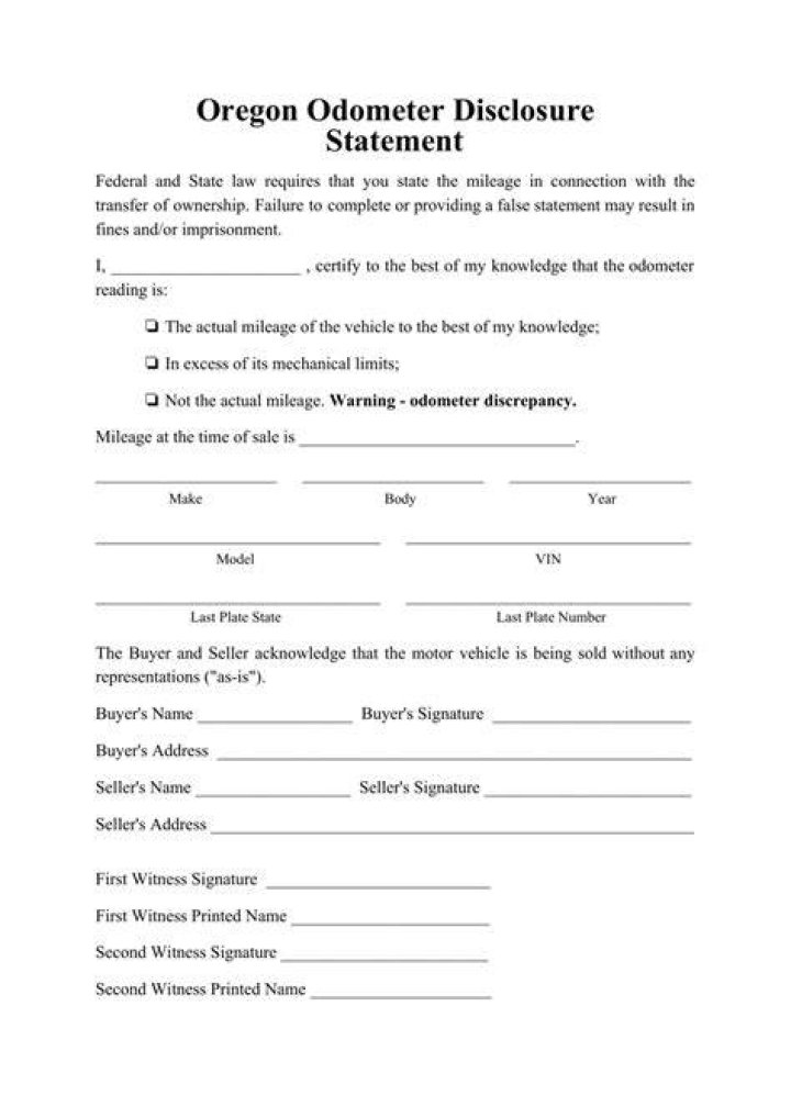 What is an odometer disclosure Oregon?